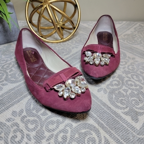 Michael Kors Felicity Merlot suede Flats with rhinestones Holiday Size 6.5 - Picture 4 of 15